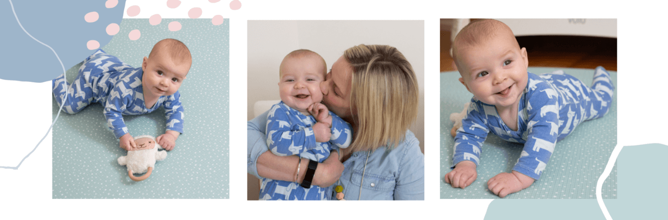 Baby and mum playing on a munchkin and bear foam padded play mat